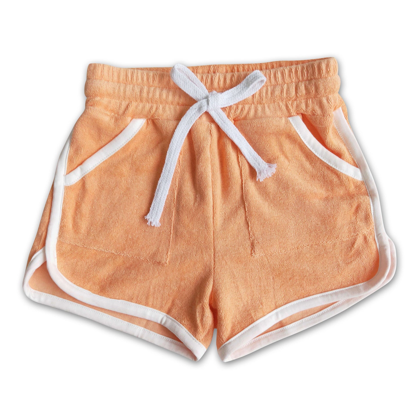 High quanlity cotton orange towel fabric drawstring girls summer shorts