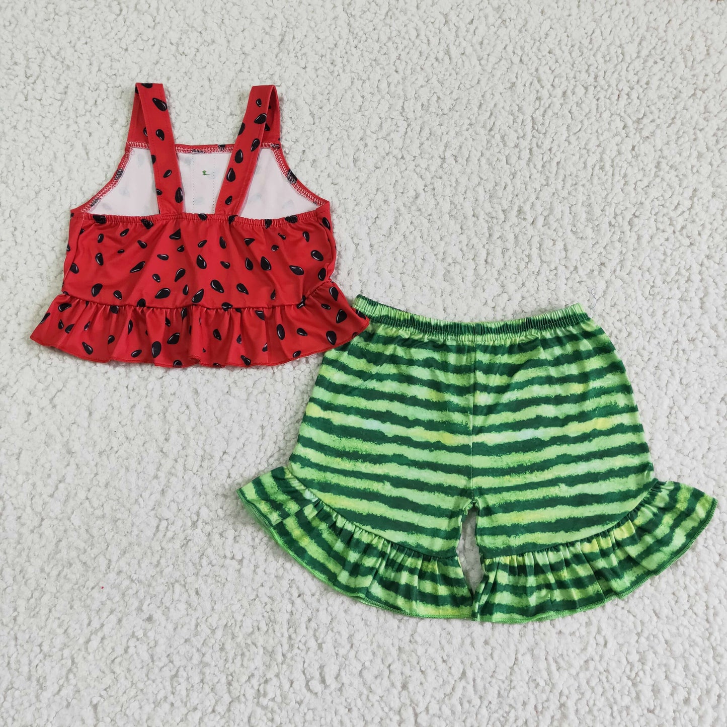 Watermelon print green ruffle shorts baby girls summer outfits