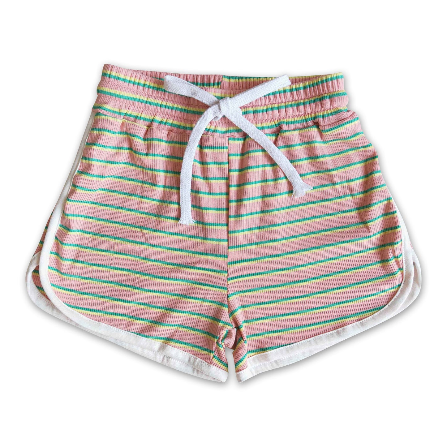 High quanlity cotton pink stripe drawstring girls summer shorts