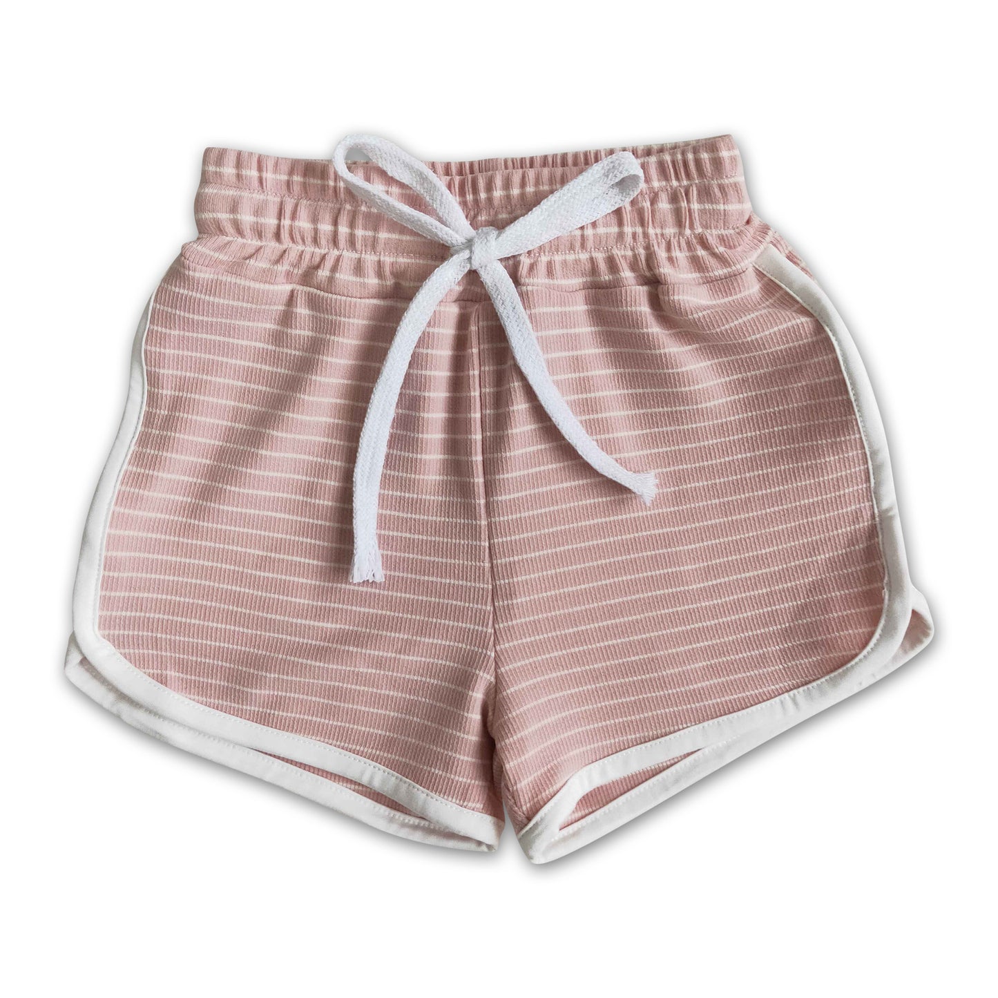 High quanlity cotton pink small stripe drawstring girls summer shorts