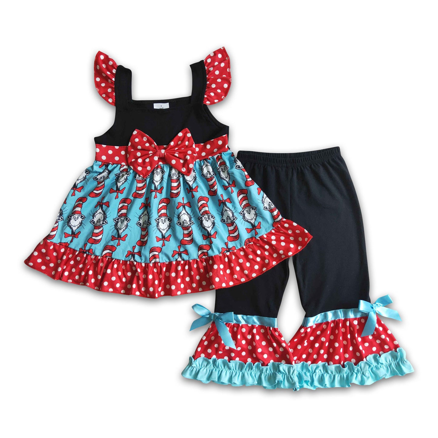 Bow cat cute print tunic girls outfits