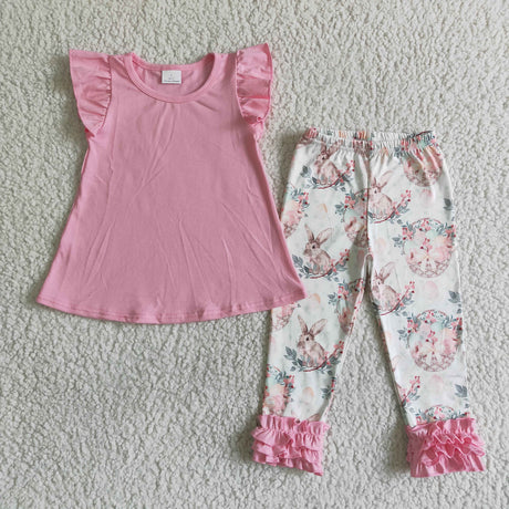 Pink cotton tunic icing ruffle leggings girls easter clothes