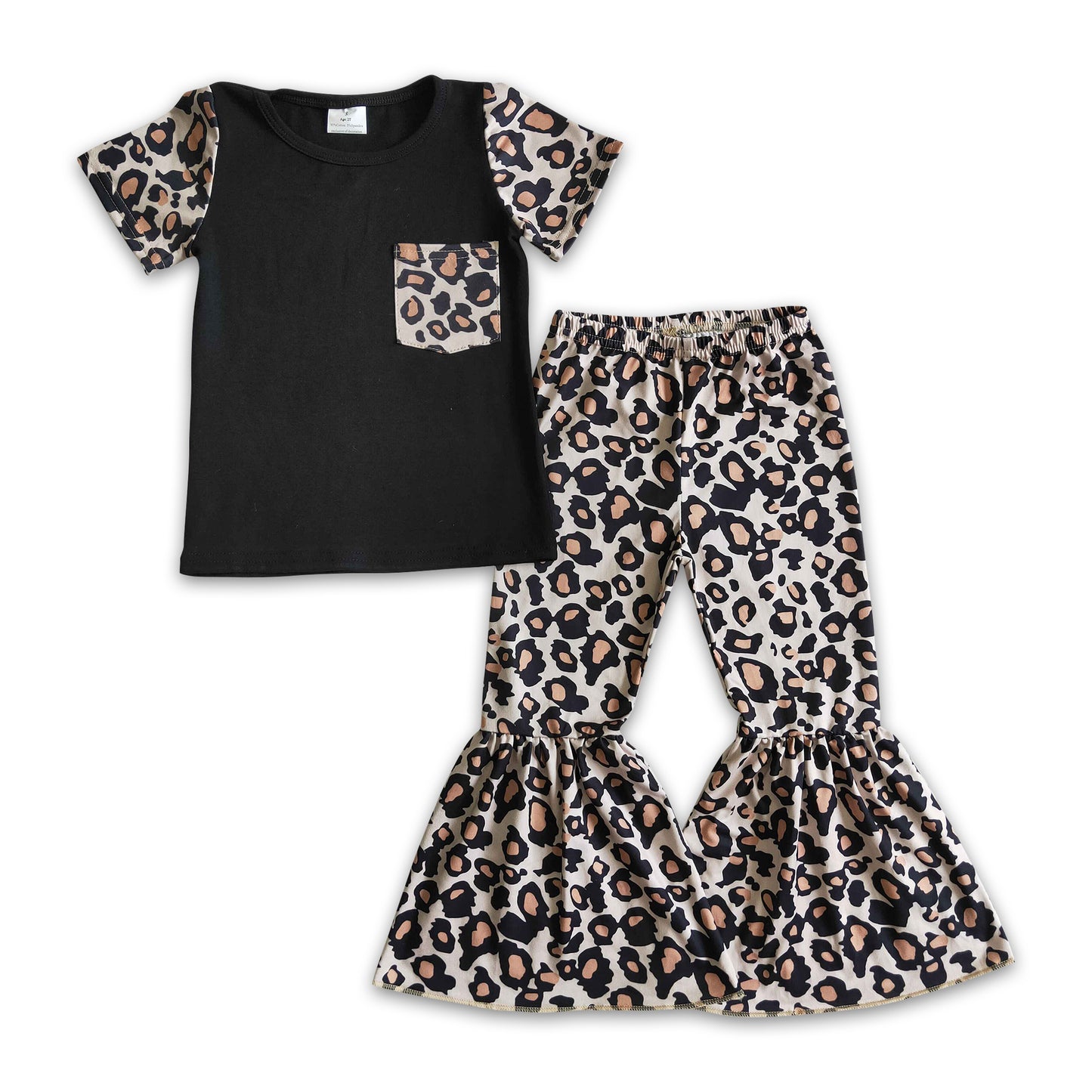 Leopard Print Bell Pants With Short Sleeve Pocket Outfit