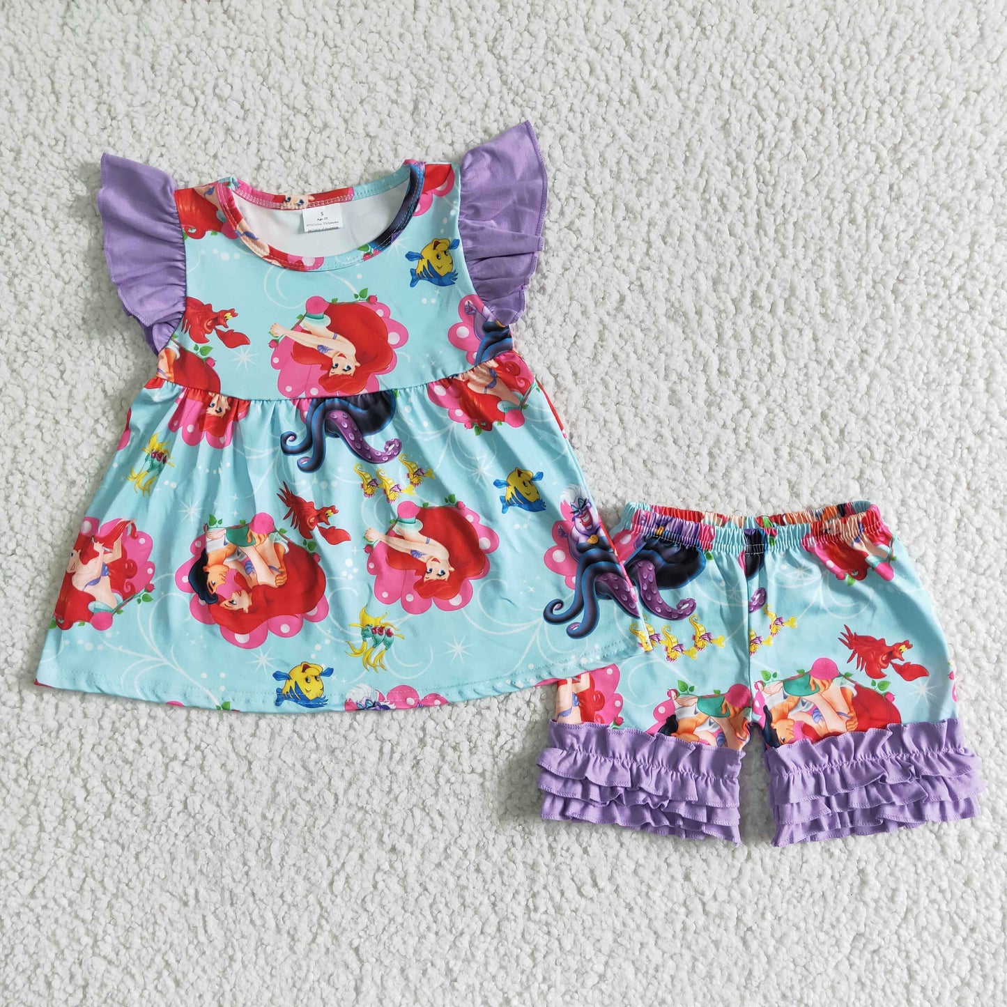 Cute flutter sleeve shirt ruffle shorts princess girls boutique clothing