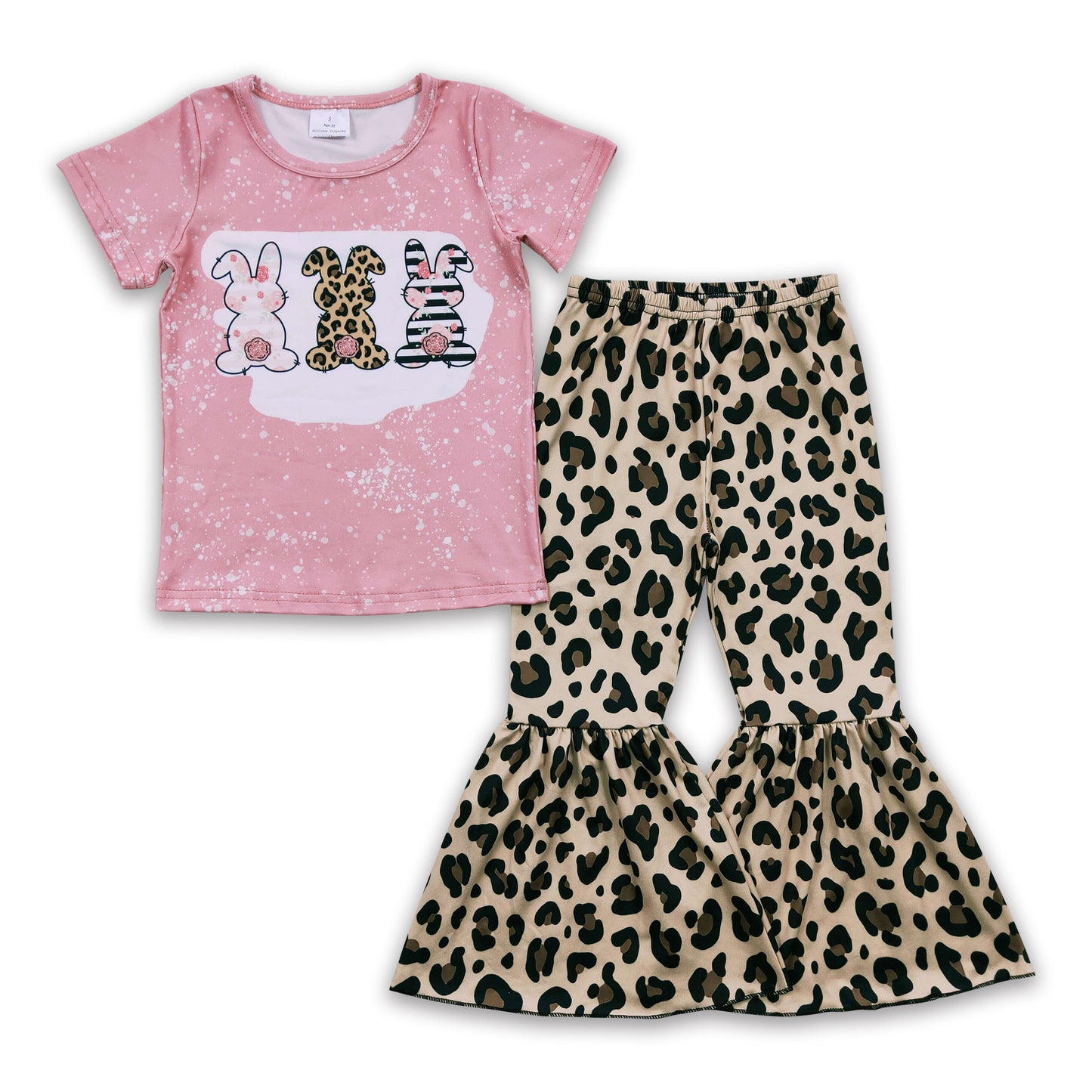Three Cute Bunny Easter Leopard Bell Pants Set