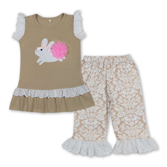 Bunny embroidery top lace capris girls easter clothes