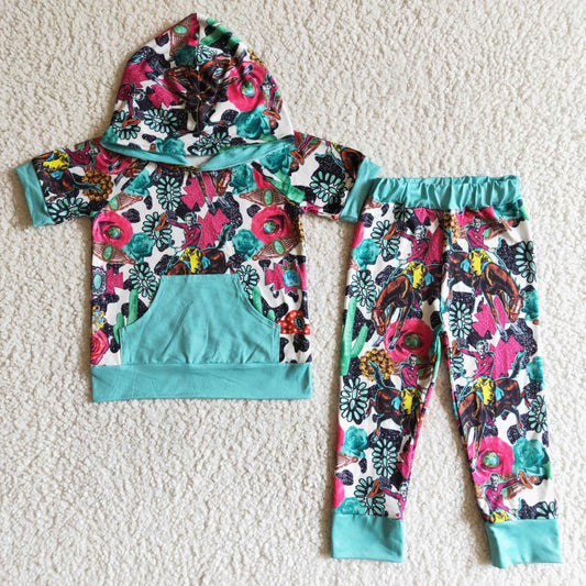 Turquoise color girls western hoodie set