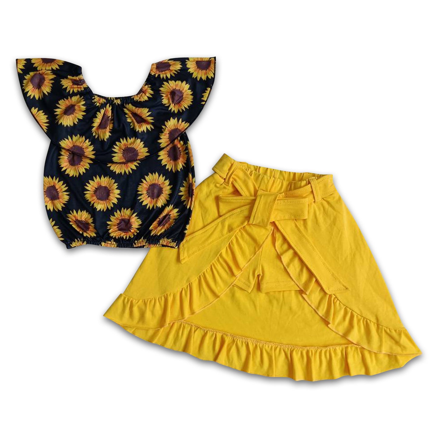 Sunflower shirt match shorts skirt girls summer clothing