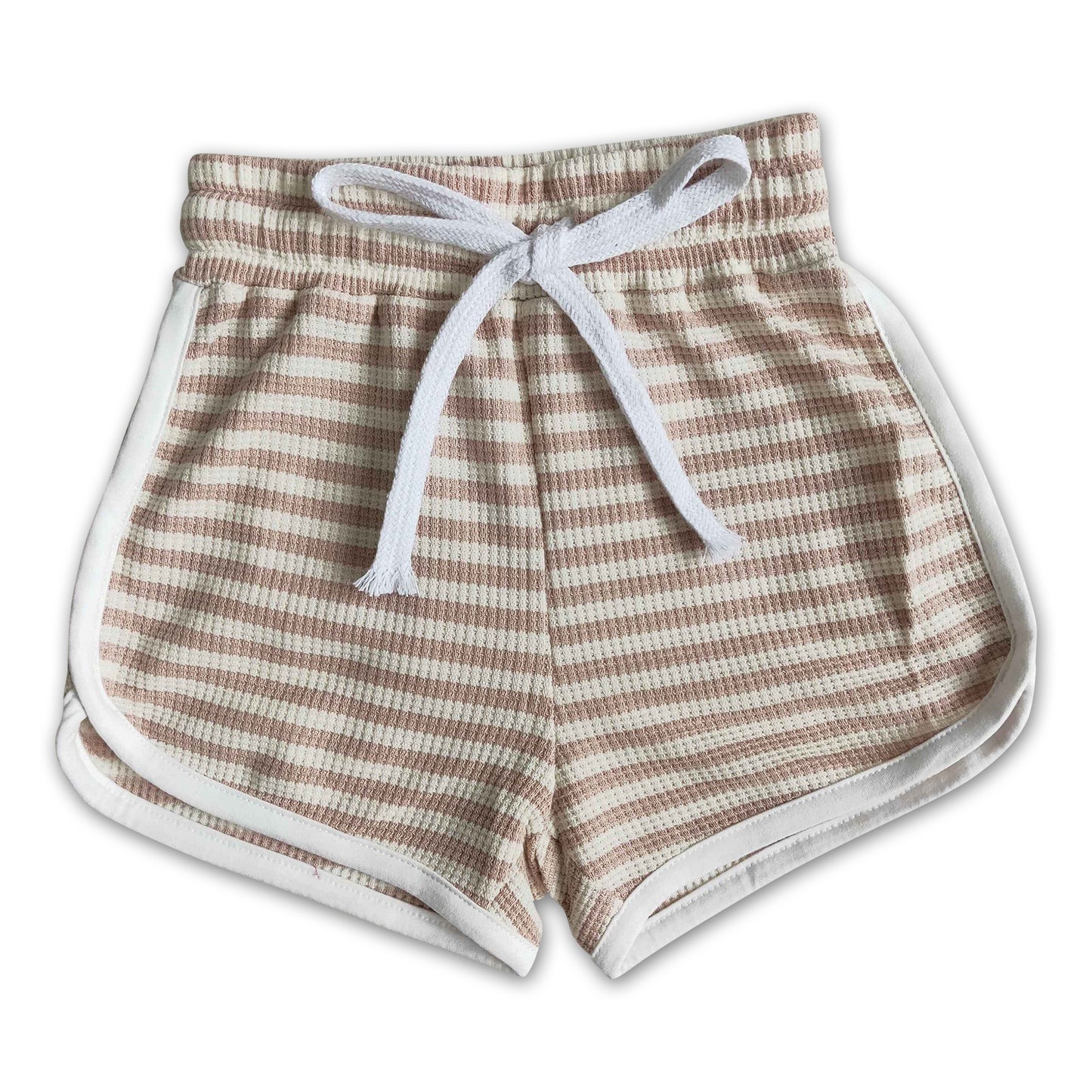 High quanlity baby cotton khaki stripe drawstring girls summer shorts