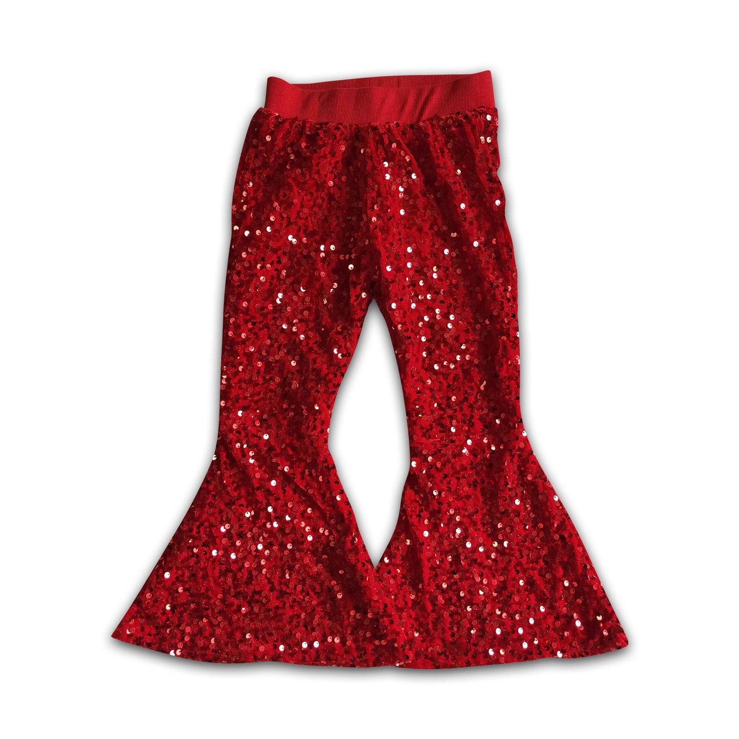 Girl Red Sequin Bell Bottom Pants