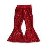 Girl Red Sequin Bell Bottom Pants