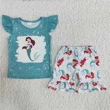 Flutter sleeves fish top shorts princess girls summer outfits