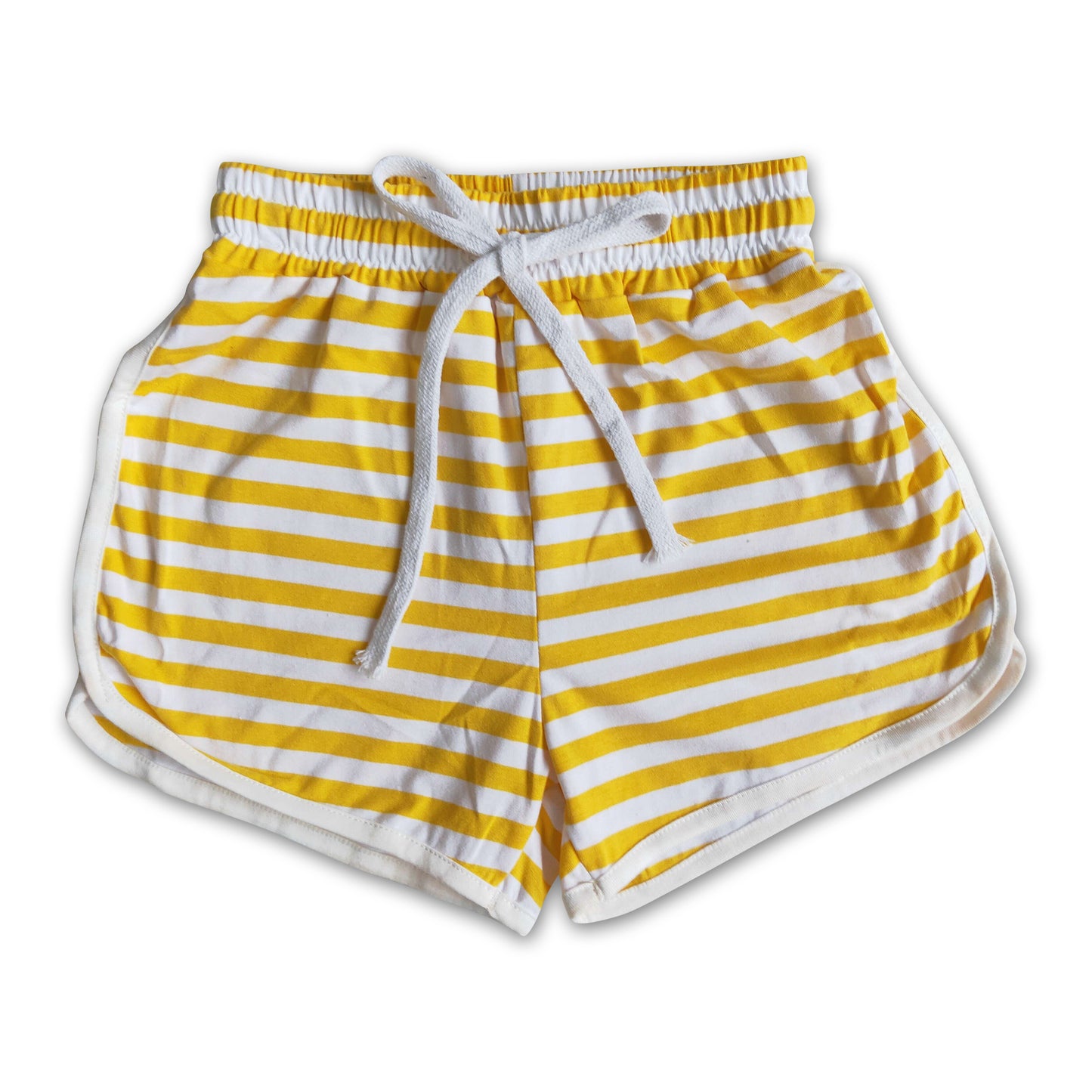 High quanlity cotton yellow white stripe drawstring girls summer shorts