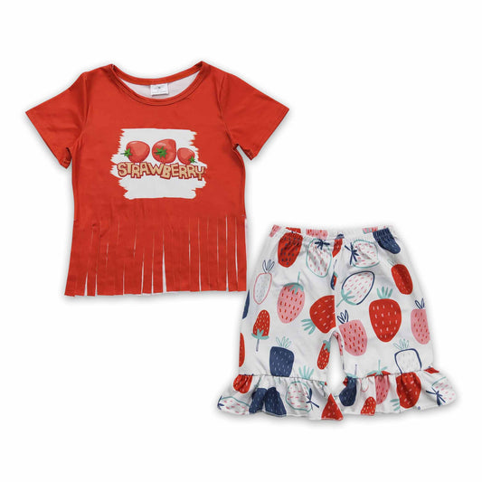 Strawberry tassels shirt ruffle shorts girls clothing