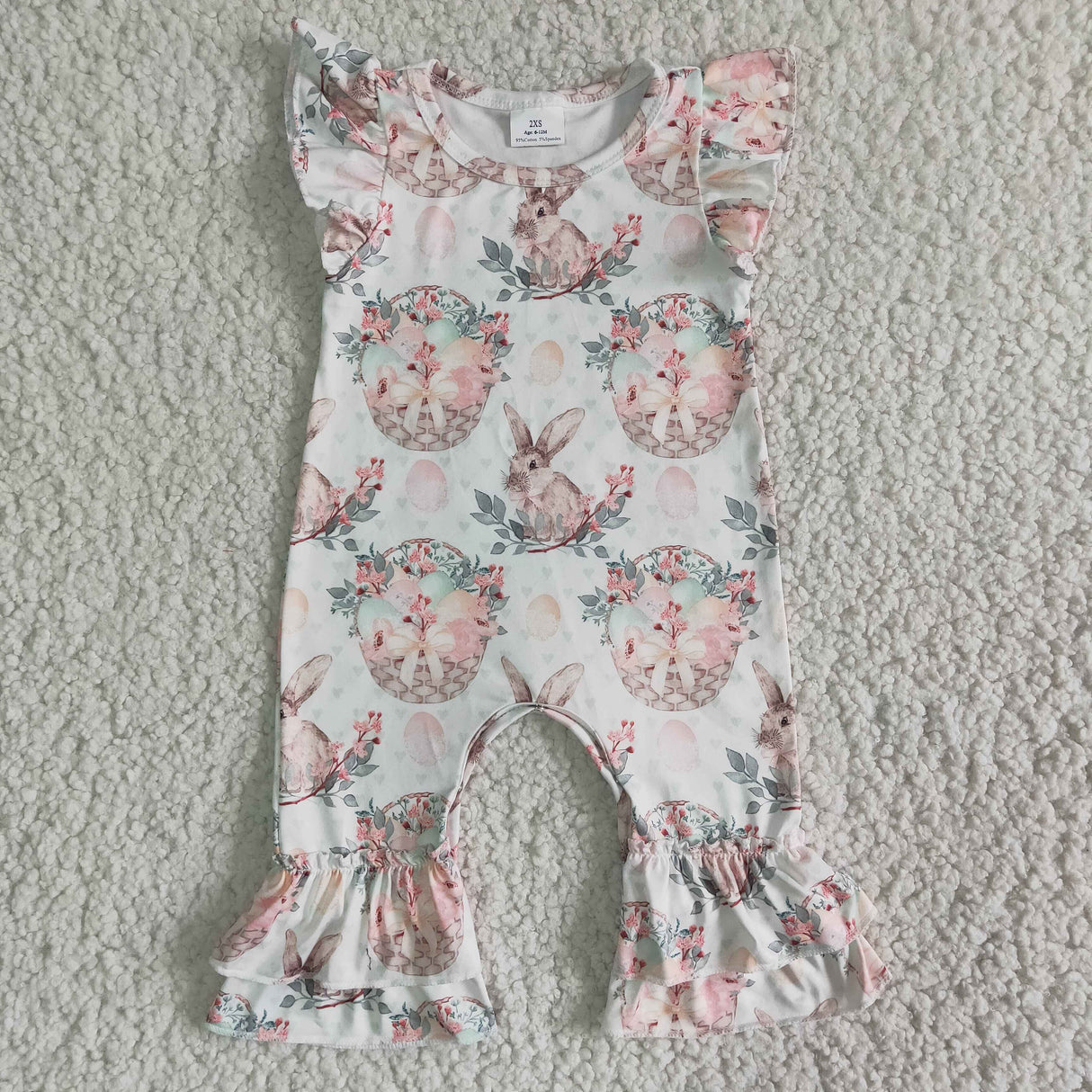 Easter egg print flutter sleeve baby girls romper