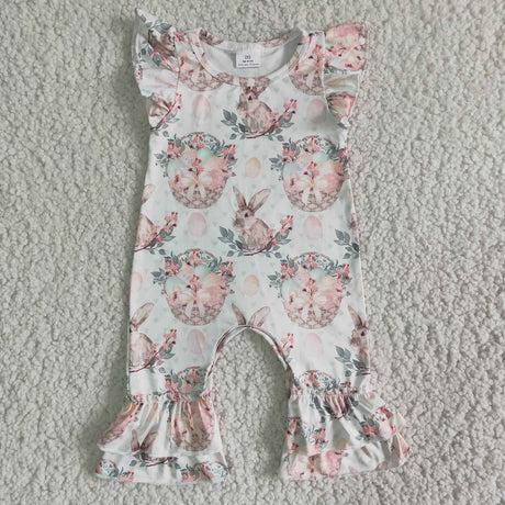 Easter egg print flutter sleeve baby girls romper