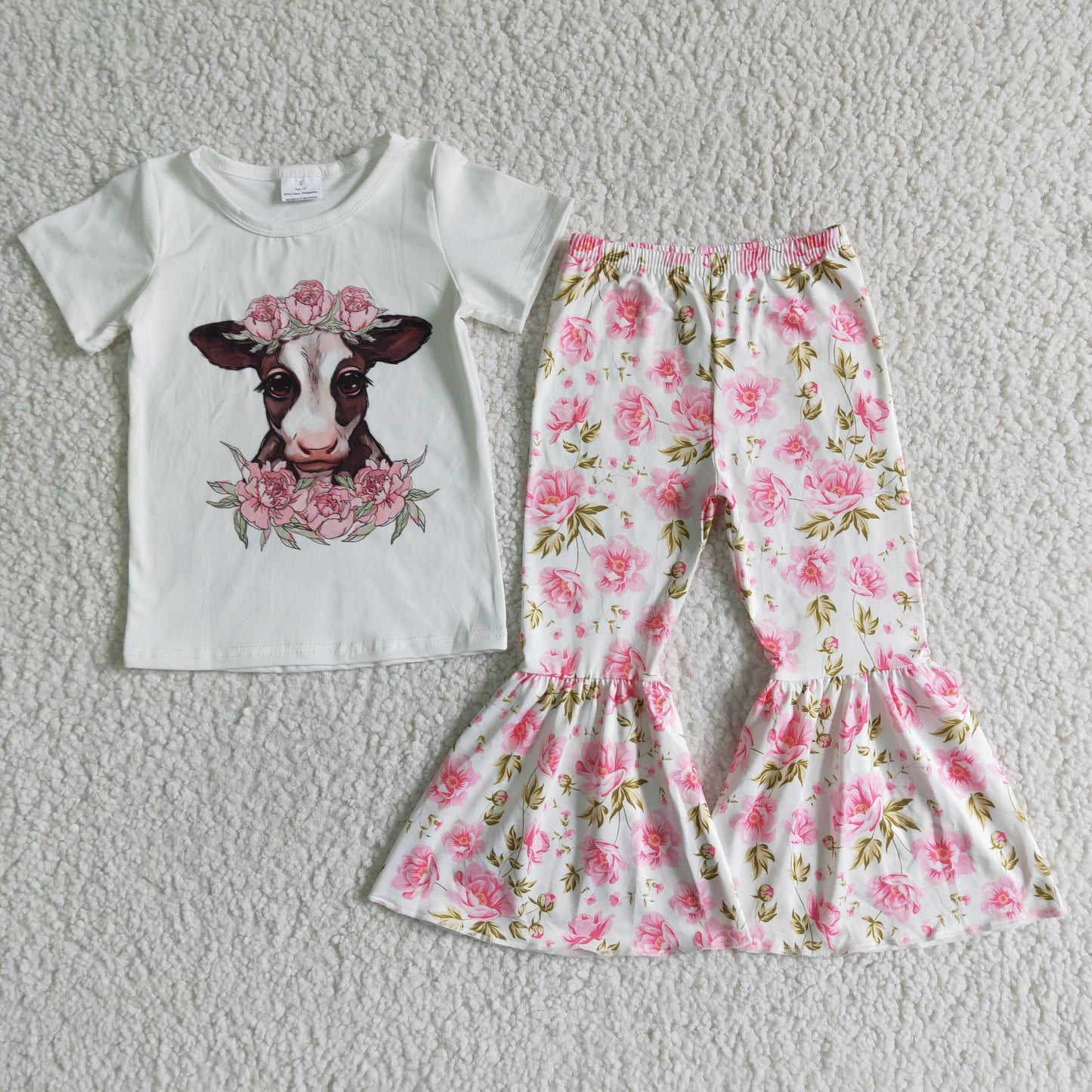 Girl Cow Floral Outfit