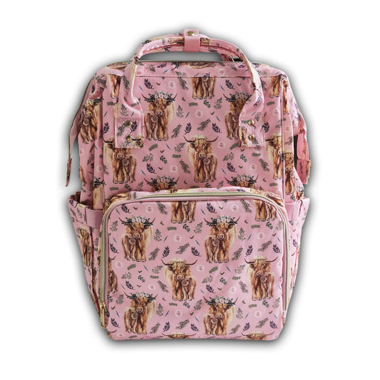 Highland cow floral baby diaper backpack