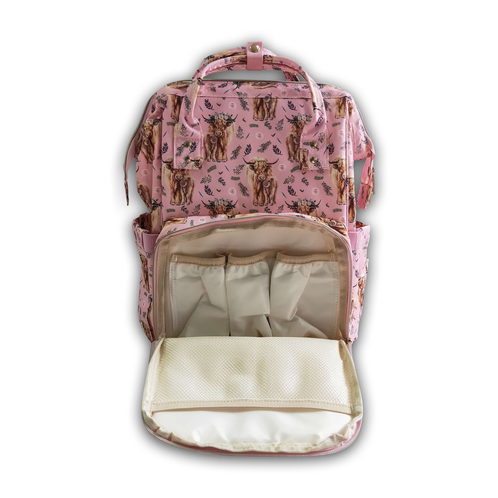 Highland cow floral baby diaper backpack – Yawoo Garments