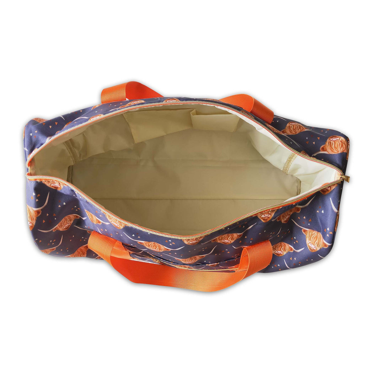 Navy highland cow print travel bags