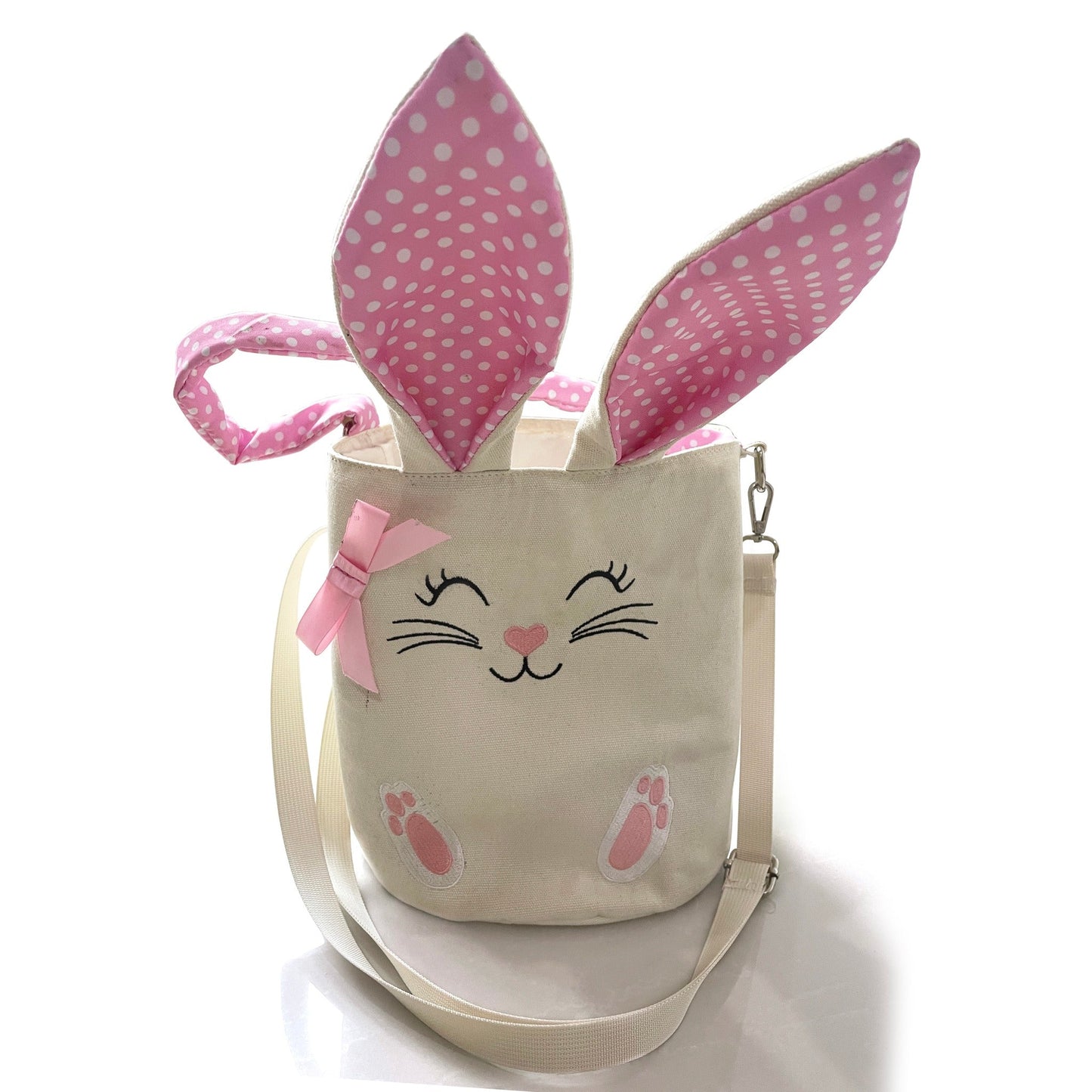 Pink polka dots bunny ears baby girls easter basket