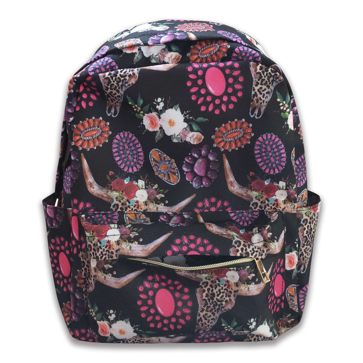 Leopard bull skull western backpack kids girls back to school bags