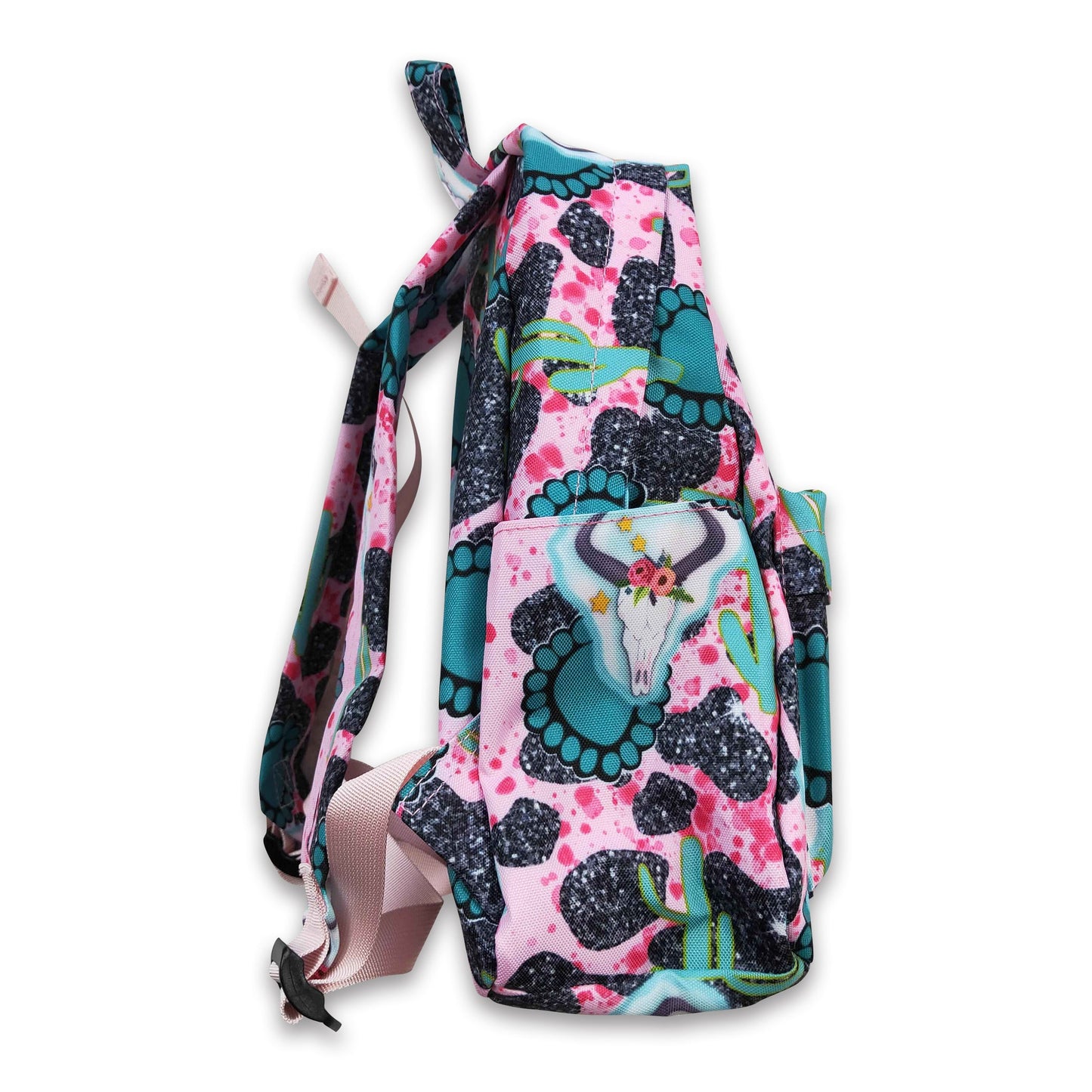 Turquoise bull skull western backpack kids girls back to school bags