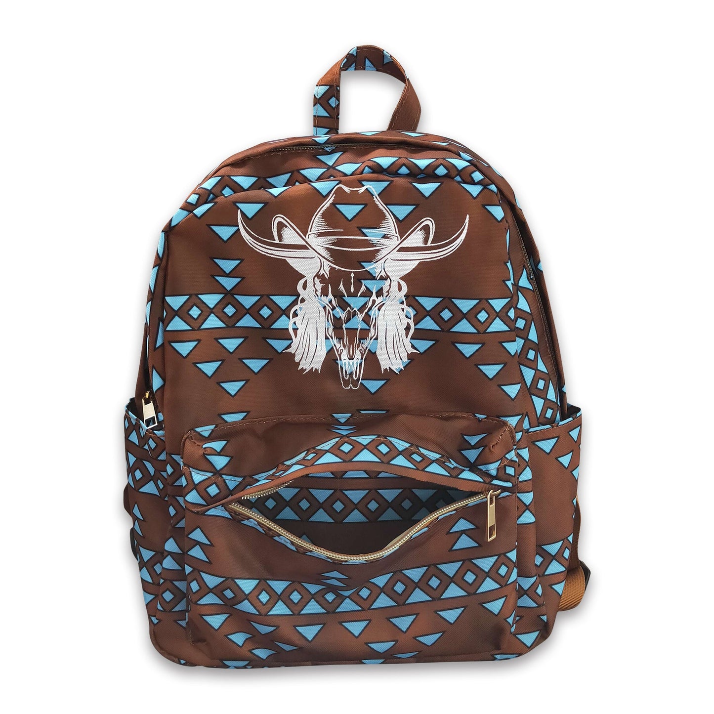 Brown bull skull western backpack kids girls back to school bags