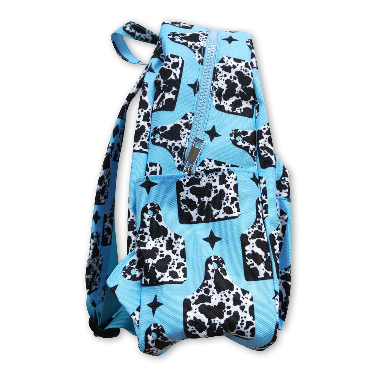 Turquoise cow tag kids girls back to school backpack