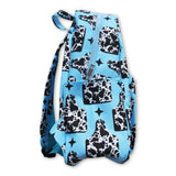 Turquoise cow tag kids girls back to school backpack