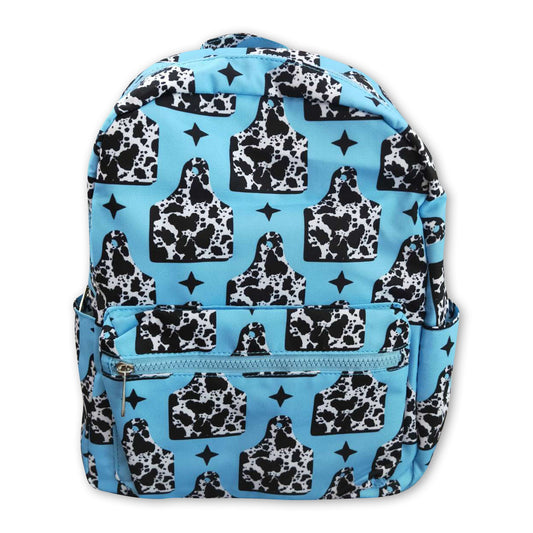 Turquoise cow tag kids girls back to school backpack