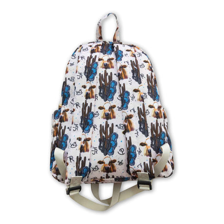 Cow cactus turquoise western kids backpack