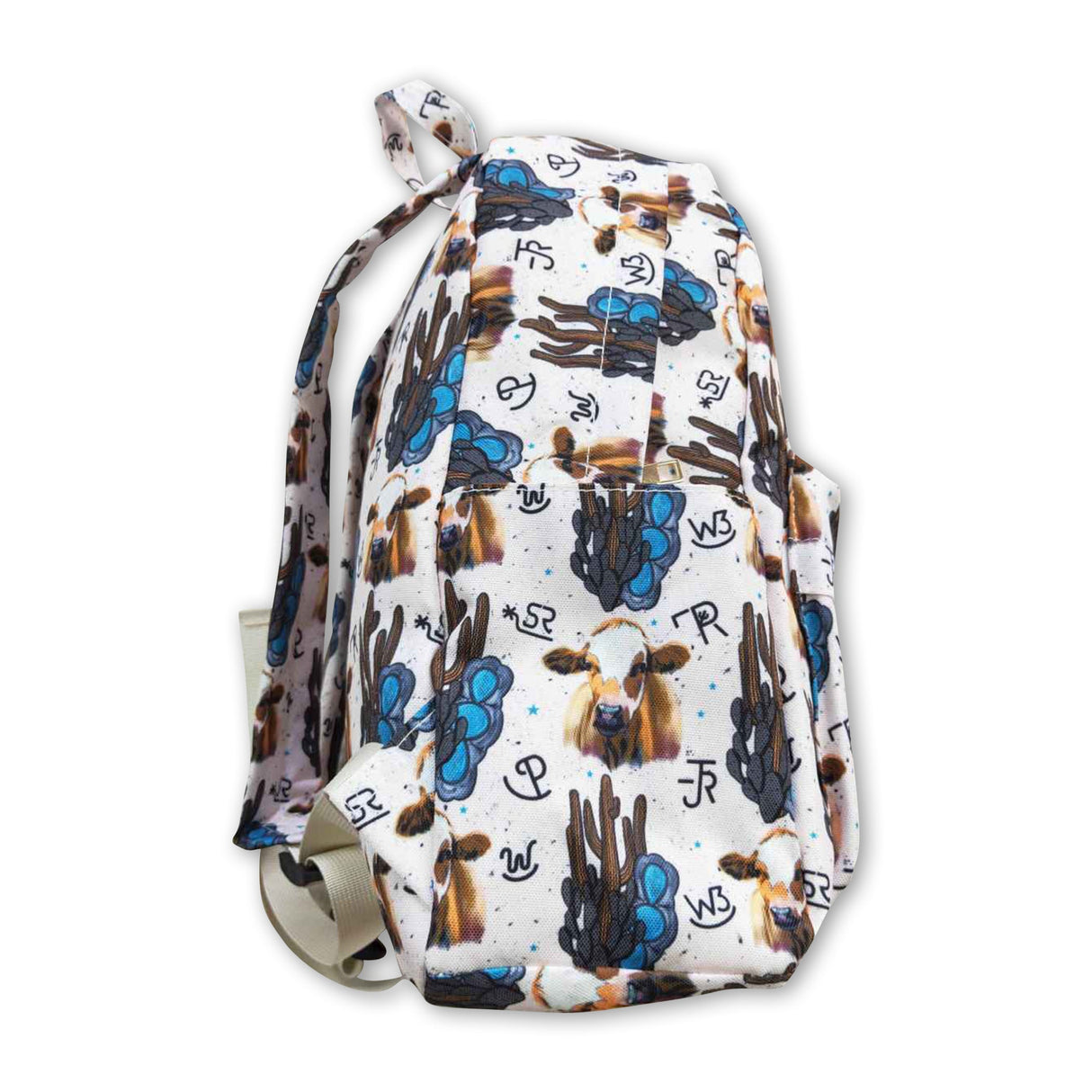 Cow cactus turquoise western kids backpack