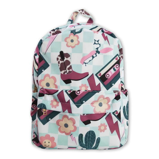 Smile flower boots cactus kids backpack