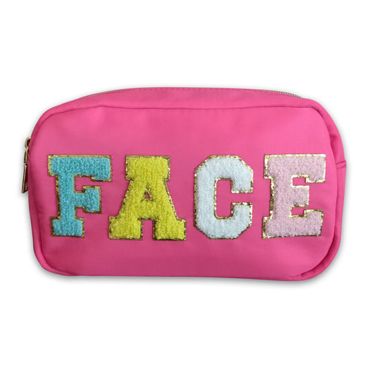 Pink face embroidery girls makeup bag