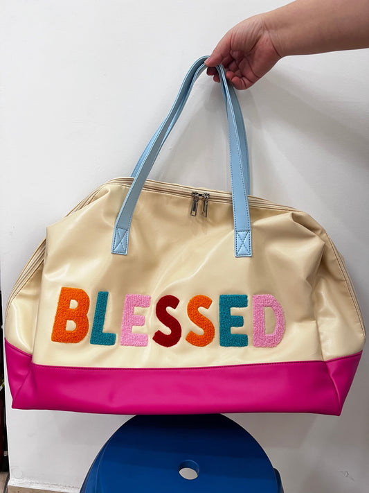 Blessed embroidery leather tote bag