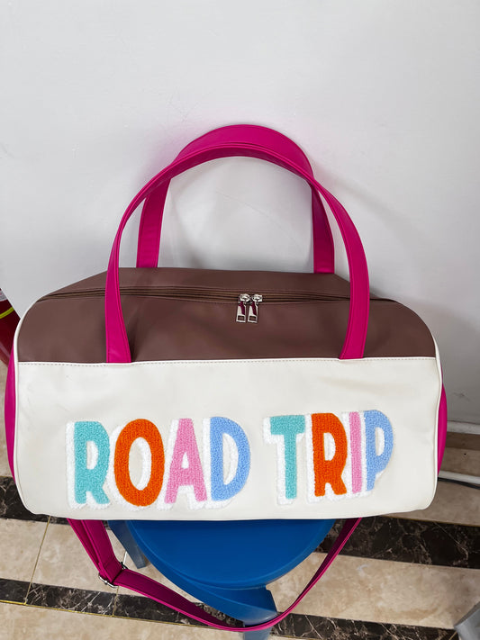 Road trip embroidery brown tote bag