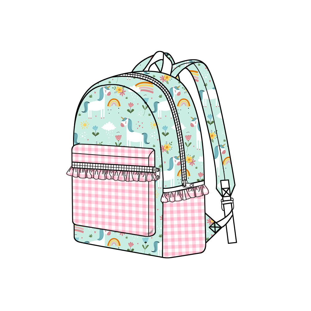 Horse rainbow floral plaid kids girls backpack