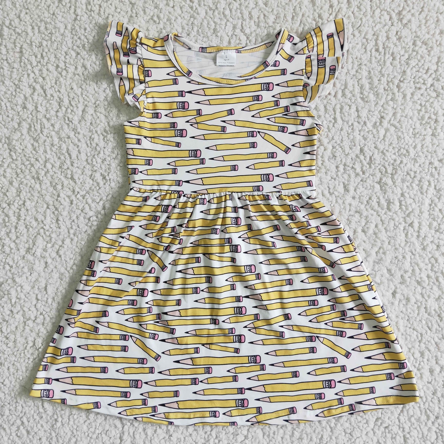 Yellow pencil print flutter sleeve baby girls back to school dresses