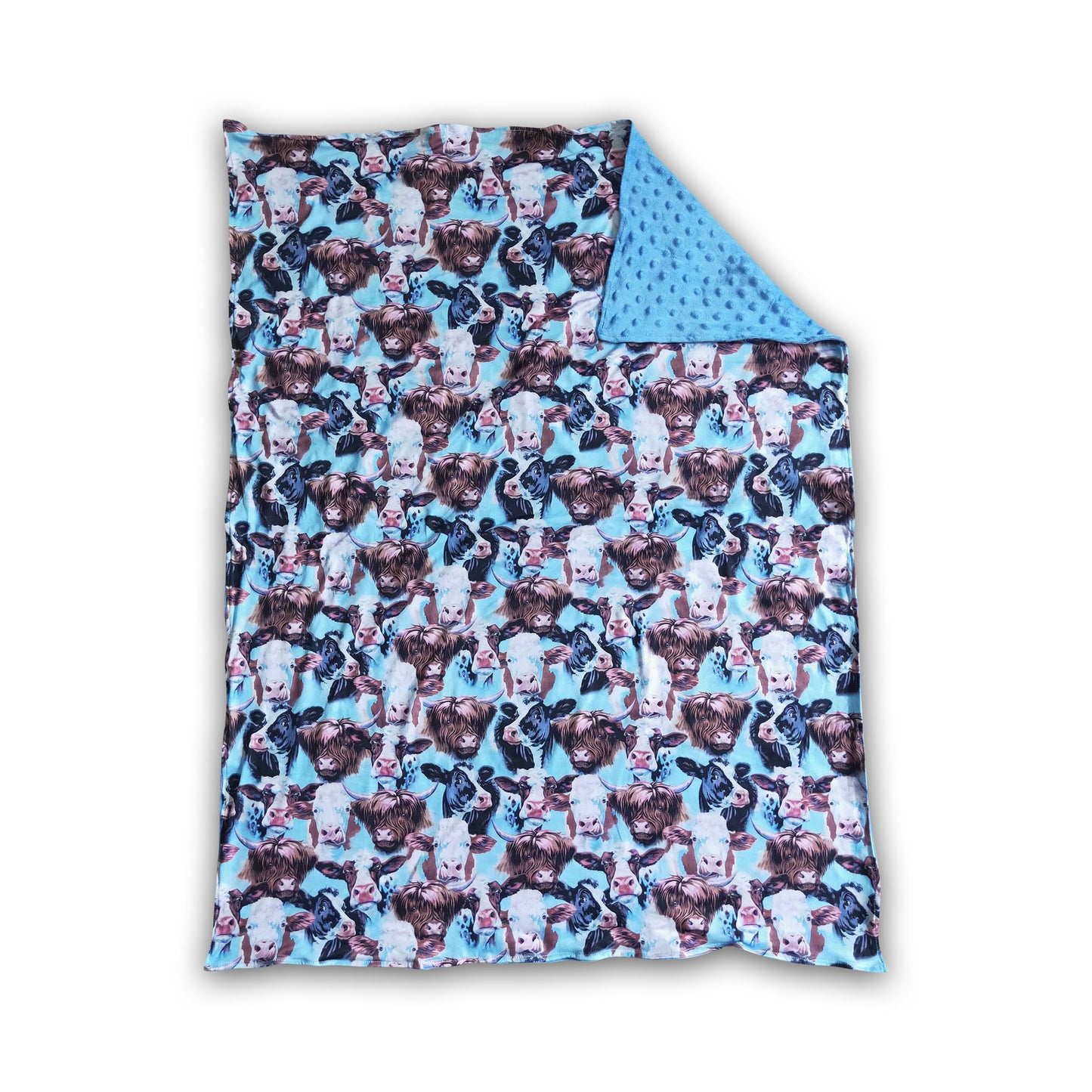 Highland cow blue minky baby blankets