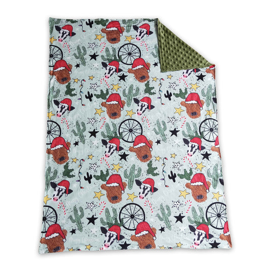 Highland cow cactus baby kids Christmas blankets