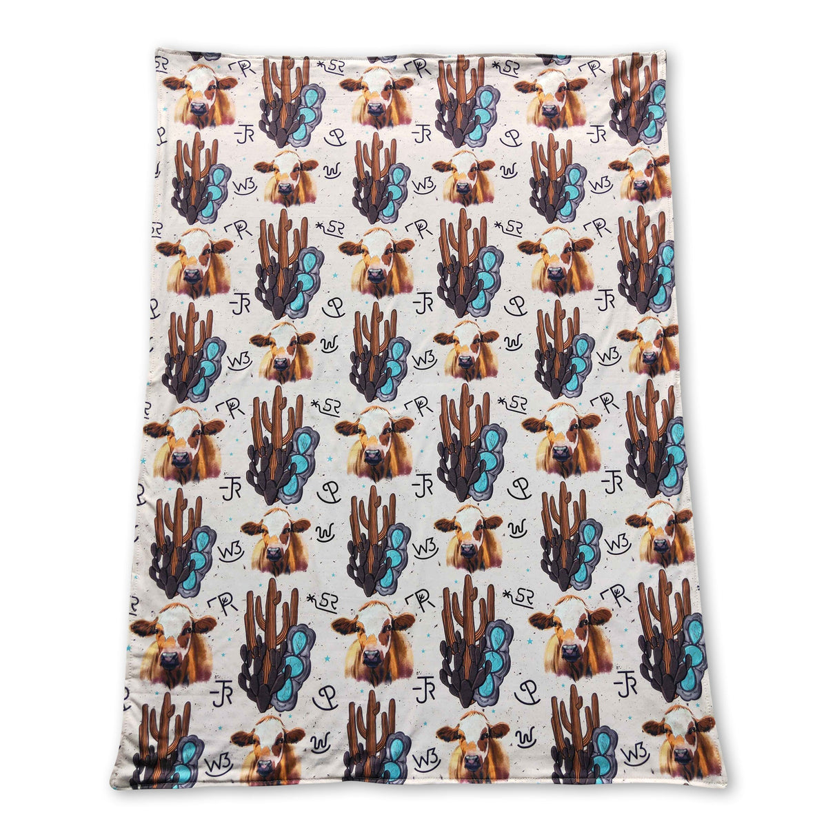 Cow cactus turquoise brown western baby blankets