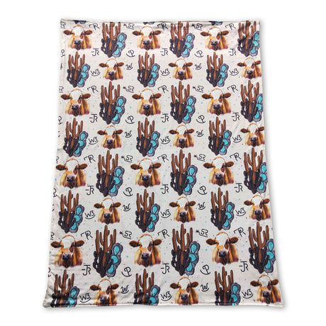 Cow cactus turquoise brown western baby blankets