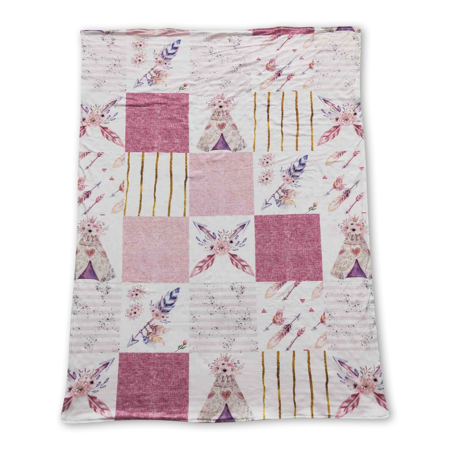 Pink feather teepee baby girls blankets