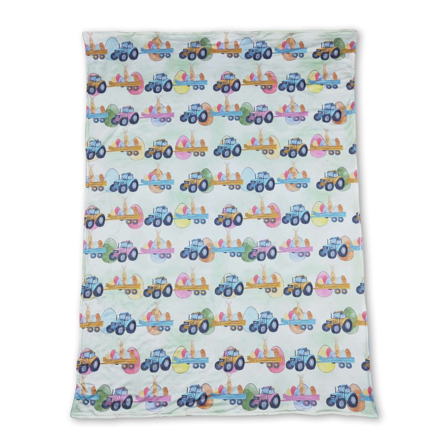 Blue bunny eggs tractor baby boy easter blanket