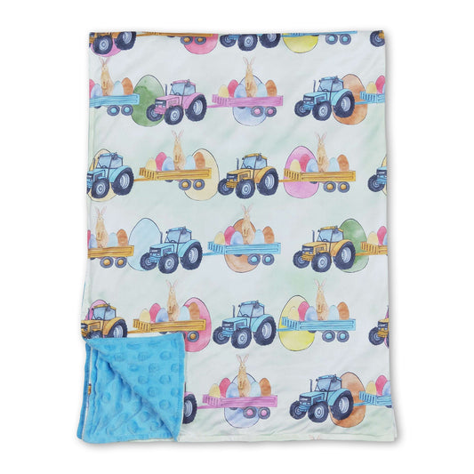 Blue bunny eggs tractor baby boy easter blanket