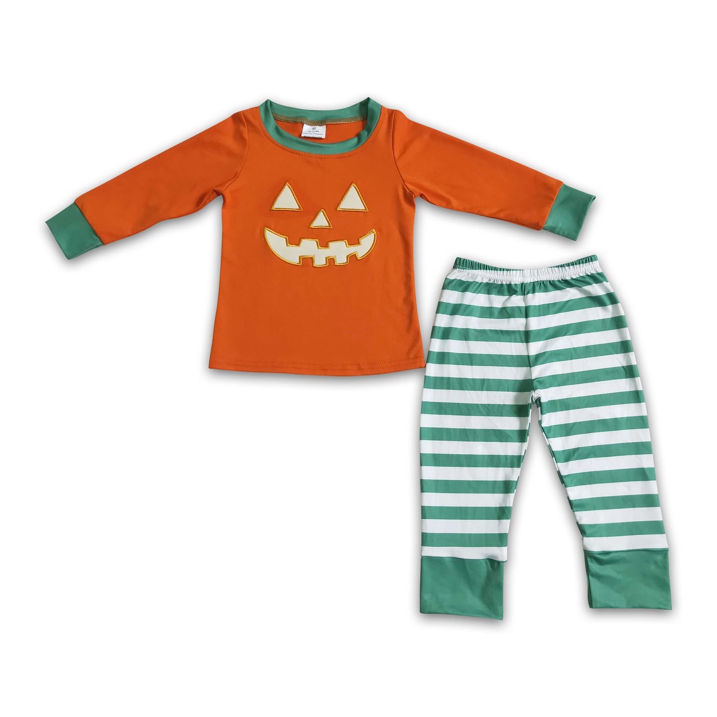 Orange pumpkin embroidery kids boy halloween pajamas