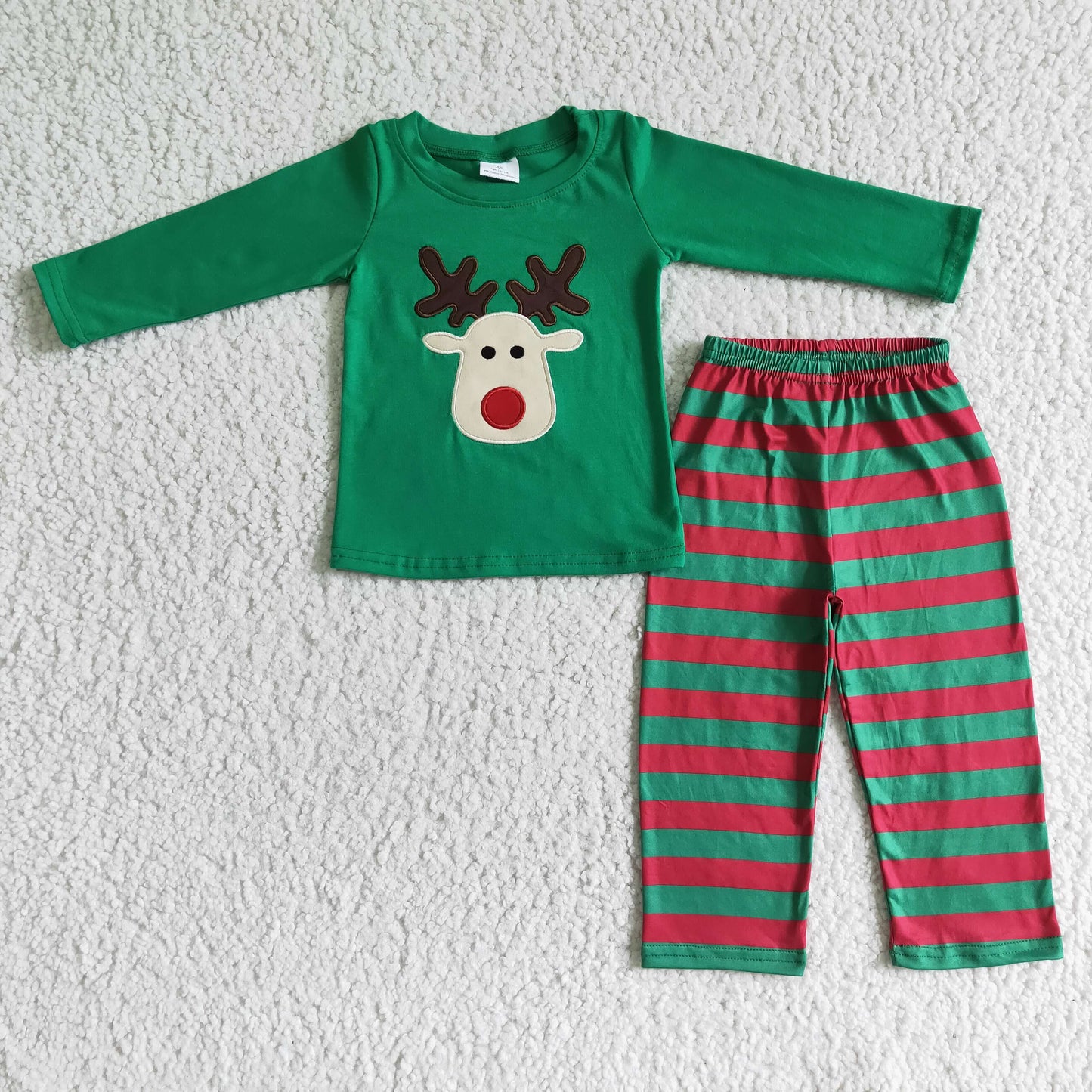 Reindeer embroidery shirt stripe pants boy Christmas clothing