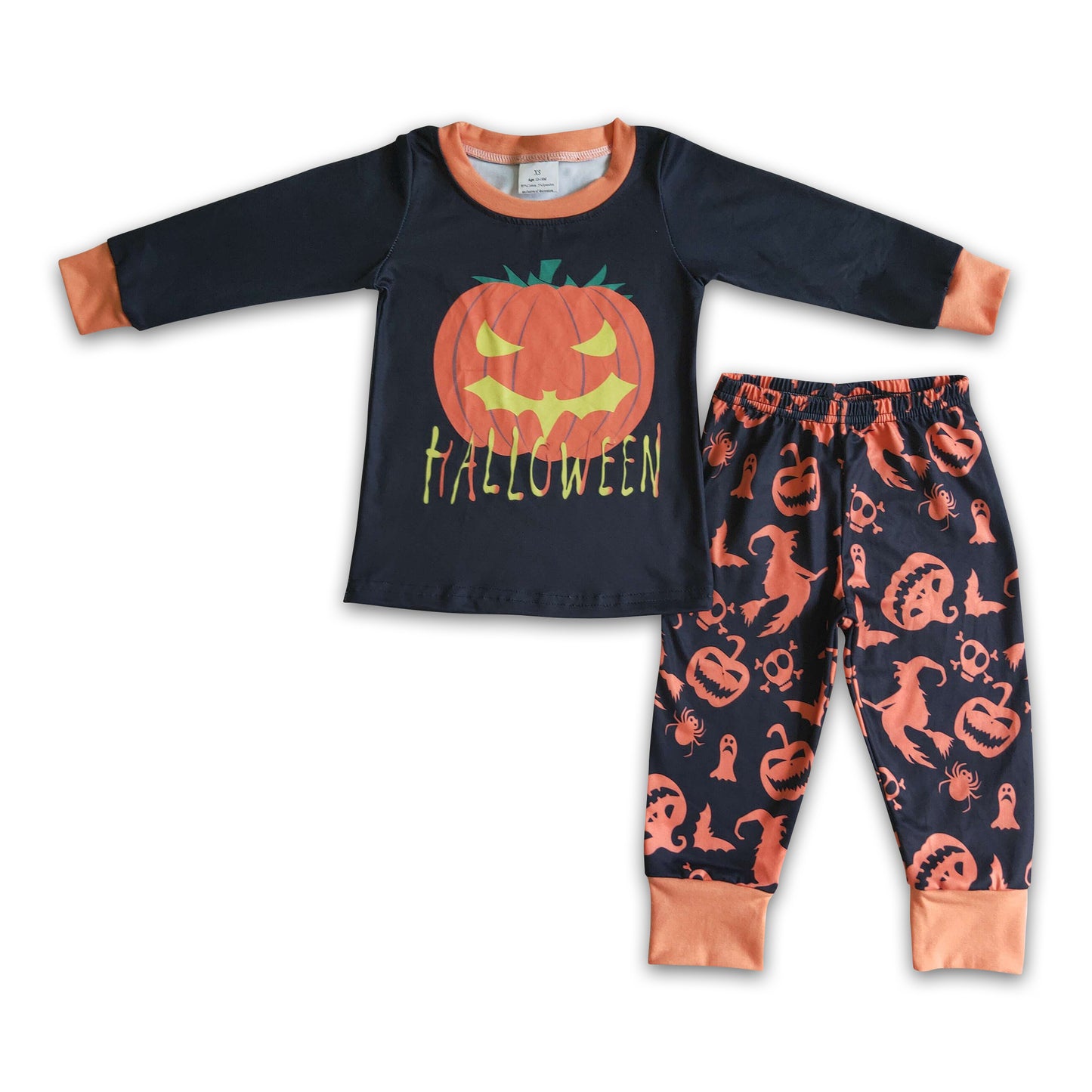 Pumpkin halloween kids boy pajamas set