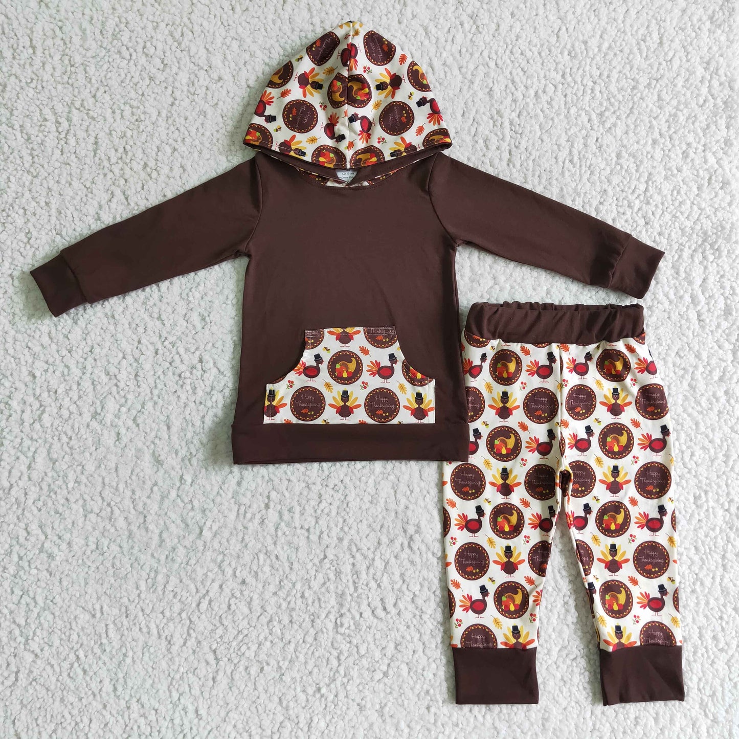 Turkey happy thanksgiving brown boy hoodie set